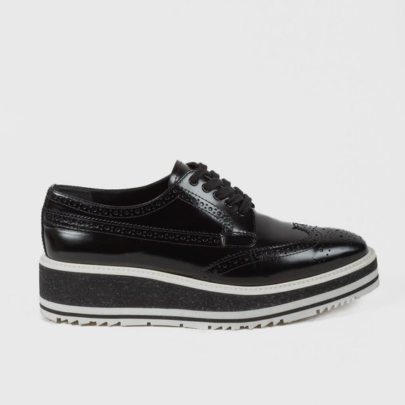 Prada Black Leather Platform Brogues - Picture 1 of 9